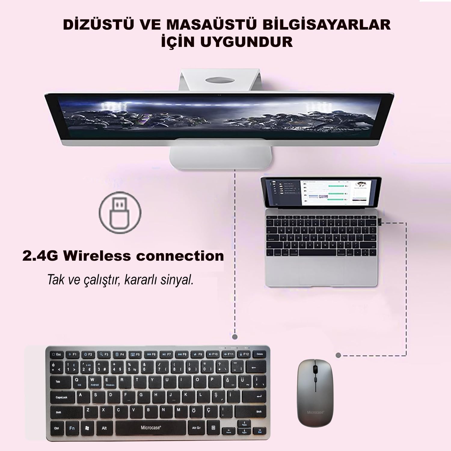 Microcase 2in1 Kablosuz ve Bluetooth Türkçe Klavye Mouse Set